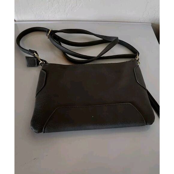 small GREY Crossbody Messenger Bag faux LEATHER purse 7x9 Gold ORGANIZER P40 - Picture 3 of 6